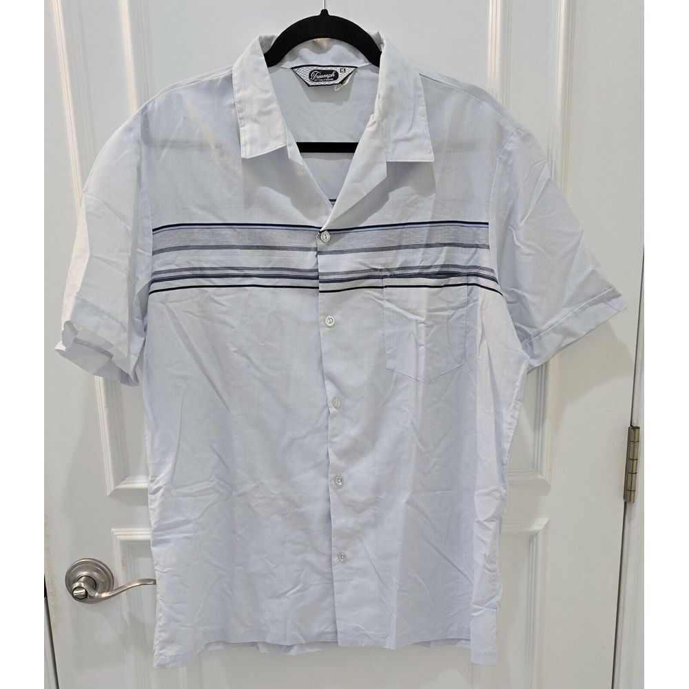 Vintage Triumph Of California Mens XL Blue Stripe SS Button-up Made In‎ USA